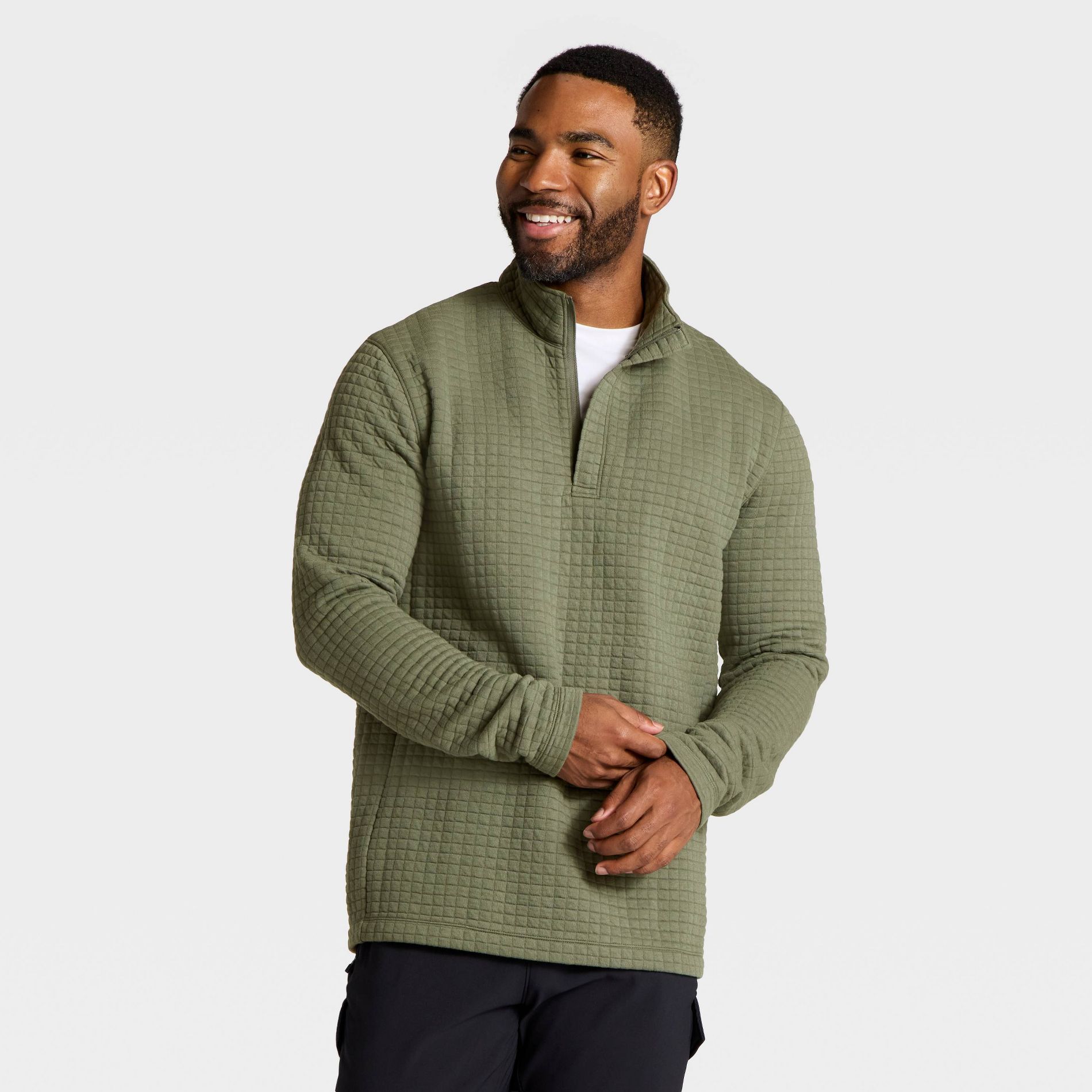 Men's Quilted Fleece 1/2 Zip Pullover Sweatshirt - All In Motion™ Olive Green M