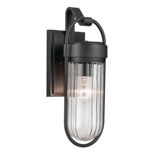 Brix 16 inch 1 Light Outdoor Wall Light with Ribbed Clear Glass in Textured Black - image 1 of 3