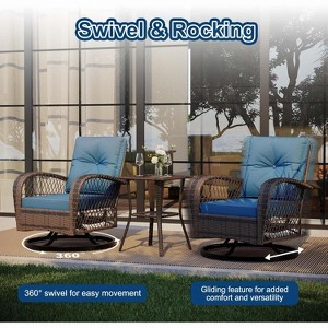 3-Piece Swivel Rocking Patio Chairs Set with 2 360-Degree Swivel Rocking Chairs and Tempered Glass Table, Bistro Set With Thickened Cushions - 1 of 4