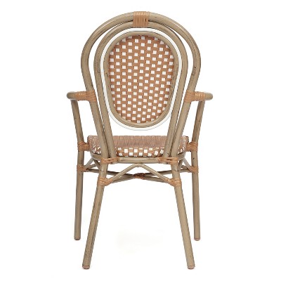 Natural & White Wicker Rattan Outdoor Bistro Chair with Arms