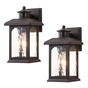 C Cattleya 2-Pack 12in. Oil Rubbed Bronze Motion Sensor & Dusk to Dawn Outdoor Wall Lantern with Water Ripple Glass - 1 of 4