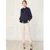 INSPIRE CHIC Women's Puff Long Sleeve Point Collar Vintage Button Work Satin Shirt - 3 of 4
