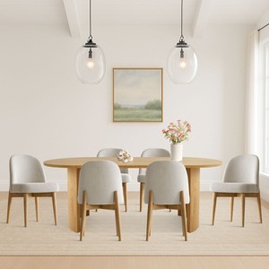 7-Piece Oval Dining Table Set, Modern Wood Table in Black or Oak with 6 Upholstered Chairs, Solid Wood Legs-Maison Boucle - 1 of 4