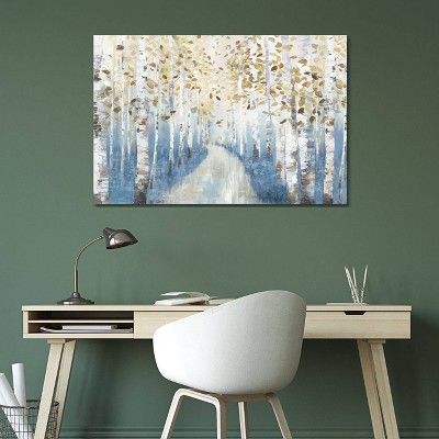 18" x 26" Blue and Gold Botanical Canvas Art