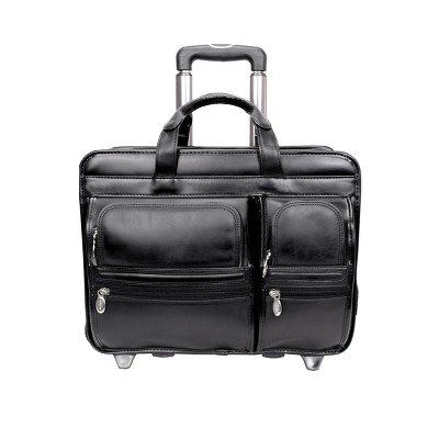 McKlein Clinton   Leather Patented Detachable Wheeled Laptop Bag - Black