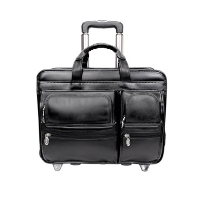 McKlein Clinton 17" Leather Patented Detachable Wheeled Laptop Bag - Black