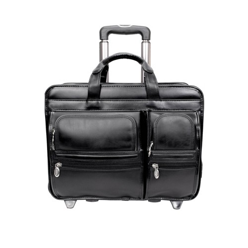 'McKlein Clinton 17'' Leather Patented Detachable - Wheeled Laptop Briefcase (Black), Size: Small'