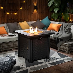Kumasinova 28" Propane Gas Fire Pit Table,50000 BTU Sqaure Steel Patio Fireplace with Electronic Iginition and Lava Stones,Black - 1 of 4