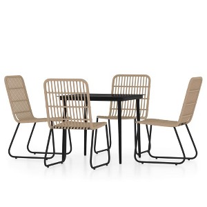 vidaXL Dining Set Oak and Black PE Rattan and Powder-Coated Steel - 1 of 4