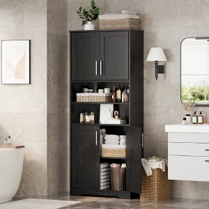 Space-Maximizing 67" Gray Cabinet: Tempered Glass Door Pantry w/ Adjustable Shelves - Bathroom Storage to Living Room Display Solution - 1 of 4