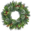 24" Pre-Lit Christmas Wreath with Berries Pinecones Poinsettia Flowers Lighted Artificial Christmas Wreath for Home Indoor Outdoor Decorations - 2 of 4