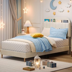Twin/Twin XL/Full Bed Frames, Upholstered Platform Bed Frame with Bookcase Headboard, Velvet Platform Bed Mattress Foundation - 1 of 4