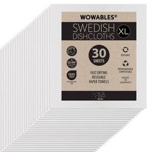 LOLA Wowables XL Swedish Dishcloths, 30 Reusable Eco Cleaning Cloths, 11" x 10", Ultra Absorbent Cellulose Sponge Towel, Compostable, Made in Germany - 1 of 4