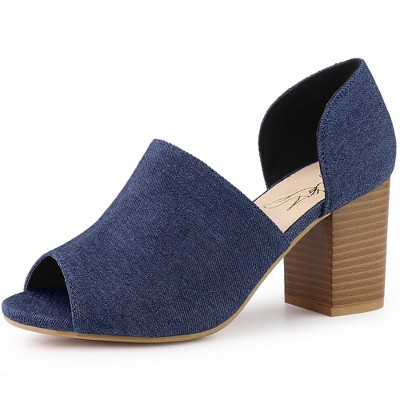 Perphy Denim Open Toe Chunky Heels Slide Sandals