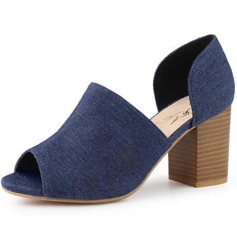 Perphy Denim Open Toe Chunky Heels Slide Sandals Blue 7 : Target