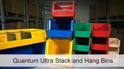 Black Stackable Plastic Storage Bin with Label Holder