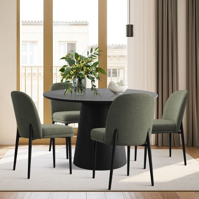 5 Piece Dining Set for 4,Black Extendable Dining Table with 4 Upholstered Armless Dining Chairs for Dining Room,Kitchen-Maison Boucle