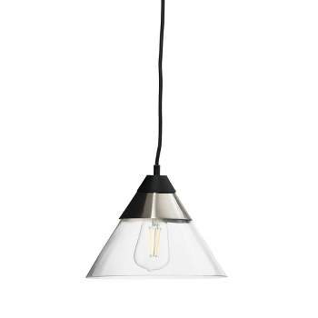 Robert Stevenson Lighting Theo Metal and Conical Glass Ceiling Light Matte Black and Brushed Nickel