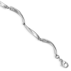 Black Bow Jewelry Satin & Polished Diamond Link Rhodium Plated Silver Bracelet, 7.5 Inch - 1 of 4