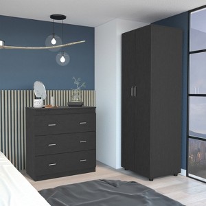 2 Piece Bedroom Set, London Armoire + Capri Three Drawer Dresser, Black - 1 of 4