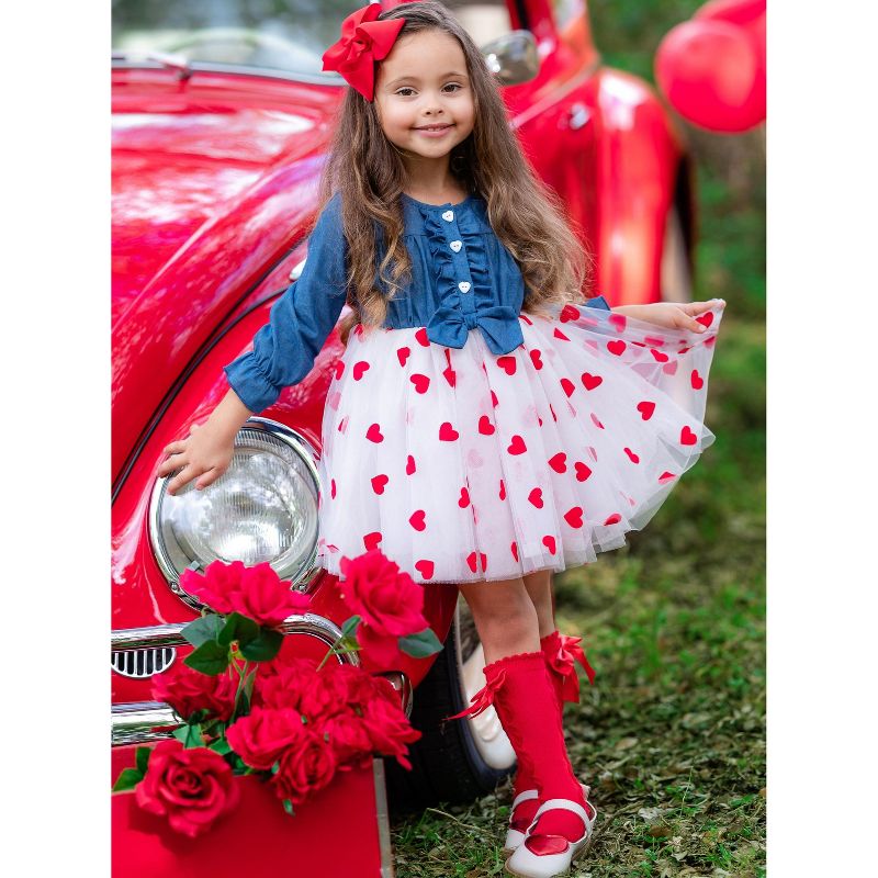 Girls Queen of Hearts Chambray Tutu Dress - Mia Belle Girls, 5 of 7