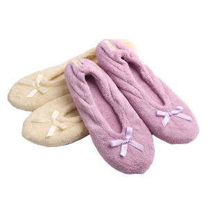 Roxoni Women's Plush Terry Cotton & Velour Ballerina Slippers – 2-Pack of Cozy Indoor Footwear - 1 of 1