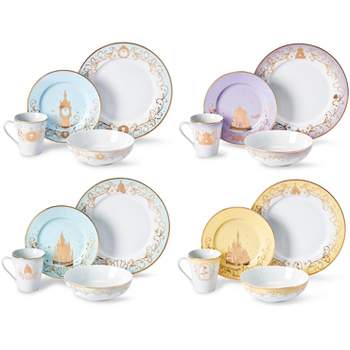 Ukonic Disney Princess 16-Piece Dinnerware Set | Cinderella, Jasmine, Ariel, Belle
