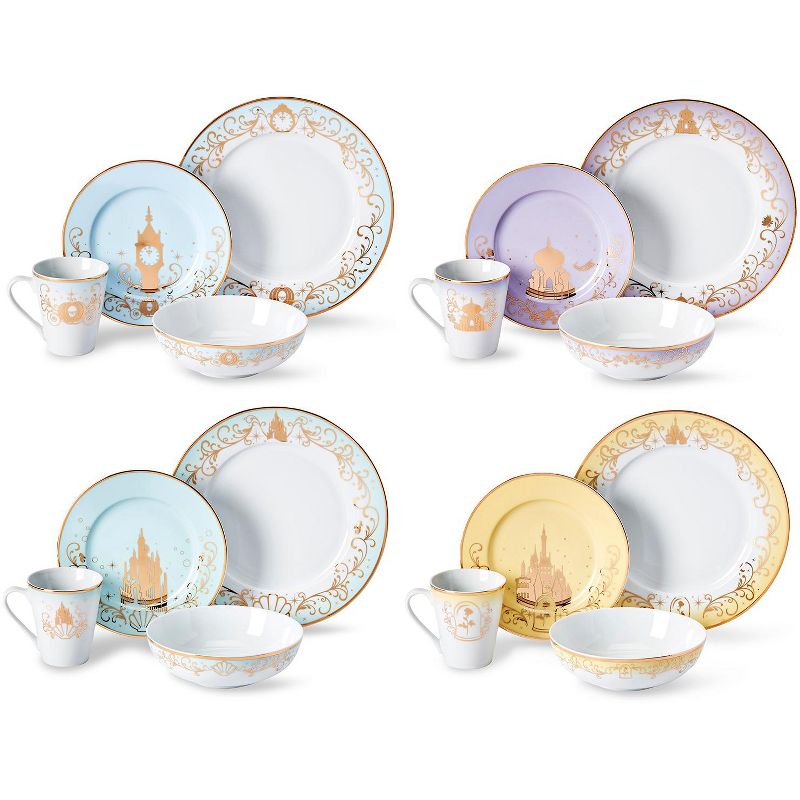 Ukonic Disney Princess 16-Piece Dinnerware Set | Cinderella, Jasmine, Ariel, Belle, 1 of 8