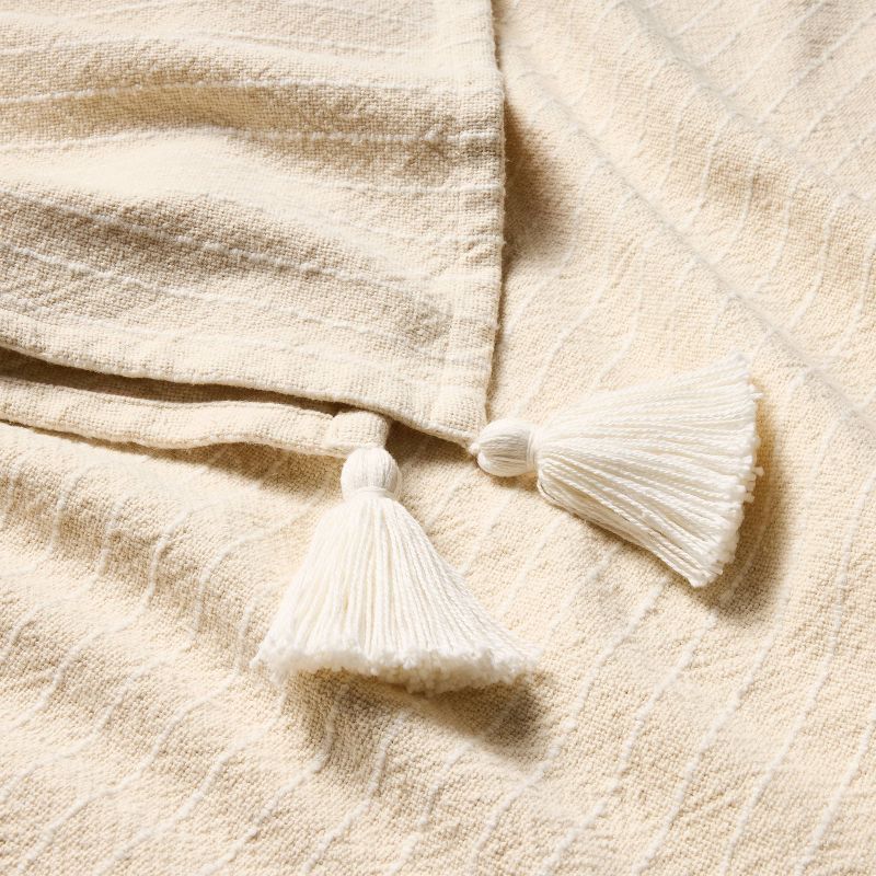 Pinstripe Woven Throw Blanket with Corner Tassels Natural - Hearth &#38; Hand&#8482; with Magnolia, 4 of 5