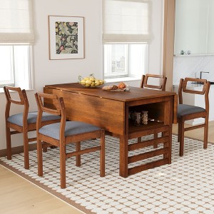 CAVINAS Dining Table Set for 4 Modern Extendable Wood Square Dining Table Set with Two Drop Leaves Storage Shelf for Kitchen - 1 of 4