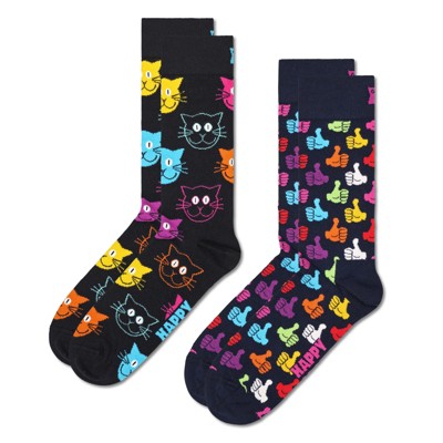 Happy Socks Adult Men and Women Crew Cat Animals Pets Socks in sustainable materials - 2pk in Color Black