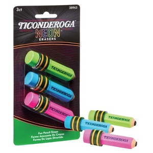 Ticonderoga Pencil Shaped Neon Erasers, 3 Count - 1 of 1