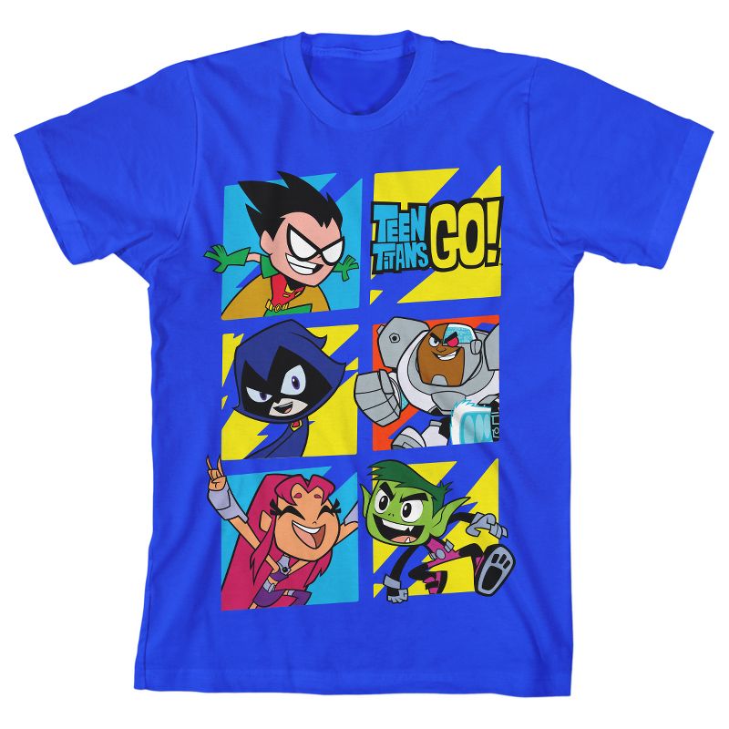 Teen Titans Go Character Panels Boy's Royal Blue T-shirt, 1 of 2