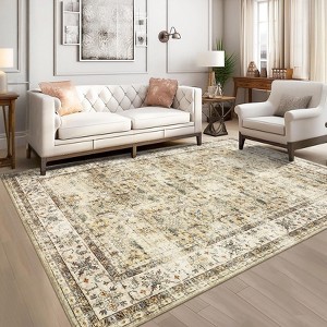 Area Rug Vintage Floral Distressed Print Pattern Rug, Soft Washable Non-Slip Low-Pile Indoor Carpet for Bedroom, Living Room - 1 of 4