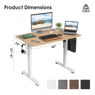 Product dimensions of desk: 40 inches wide, 27 to 47 inches tall, 24 inches deep