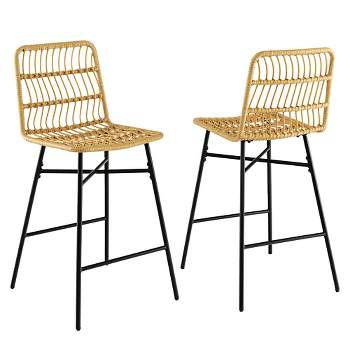 Costway Set of 2 Rattan Bar Stools Counter Height Dining Chairs with Metal Legs Natural