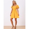 Allegra K Women's Summer Square Neck Puff Short Sleeve Elastic Waist Mini Dress - 3 of 4