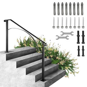 VEVOR Handrails for Outdoor Steps, Fit 4 or 5 Steps Outdoor Stair Railing, Arch#4 Wrought Iron Handrail, Flexible Porch Railing, Black - 1 of 4