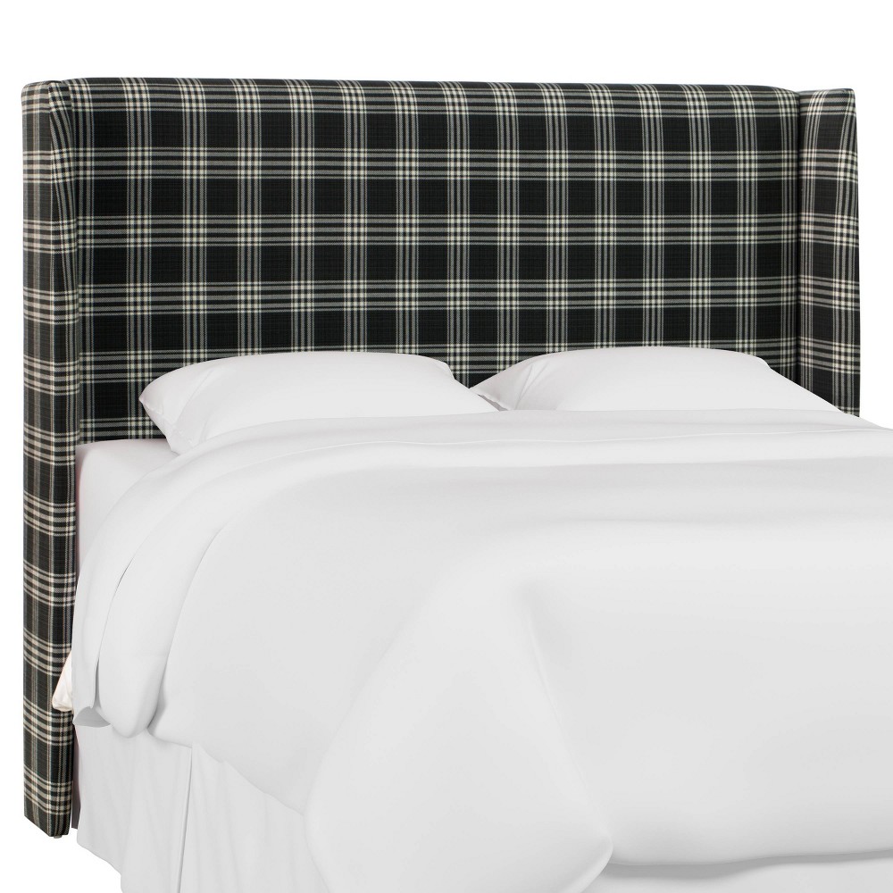 Photos - Bed Frame Skyline Furniture Twin Wingback Headboard Barnegat Plaid Black Sea: Curved