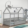 KTMBDW Twin/Full Size Floor Bed Frame with Roof Fence, Wooden Montessori House Bed for Boys Girls Bedroom - 3 of 4