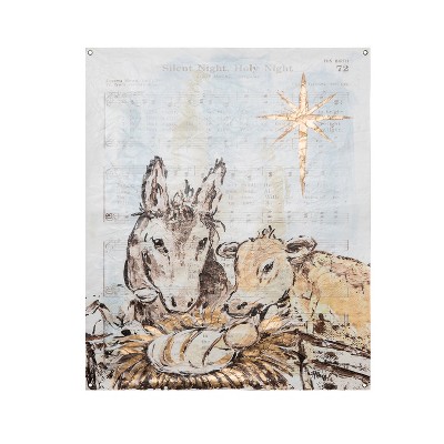 Transpac 46 Inch Paper Wall Art Manger Animals Christmas Indoor Decoration Multicolor Design for Holiday Decor and Gifts