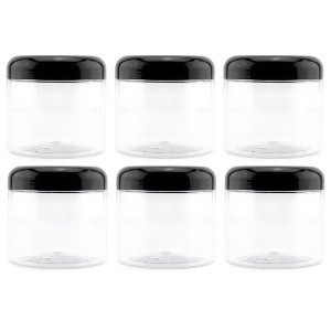 Cornucopia Brands Clear Plastic Jars w/ Black Plastic Lids 6pk; BPA Free for Bathroom, Kitchen, Crafts - 1 of 4