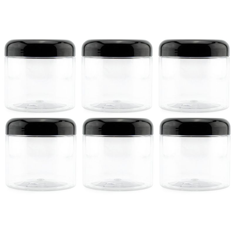Cornucopia Brands Clear Plastic Jars w/ Black Plastic Lids 6pk; BPA Free for Bathroom, Kitchen, Crafts, 1 of 8