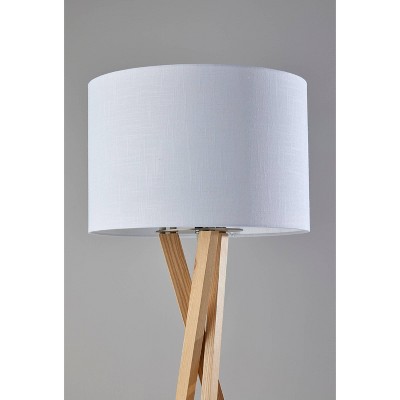 Natural Ash Wood Tripod Floor Lamp with White Linen Shade