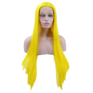 Unique Bargains Women's Long Straight Hair Lace Front Wigs with Wig Cap 24" 1PC - 1 of 4