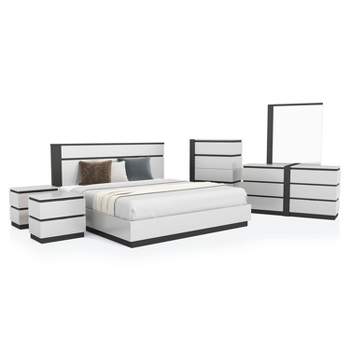6pc Pape Modern Bedroom Set with USB Ports White/Metallic Gray - miBasics