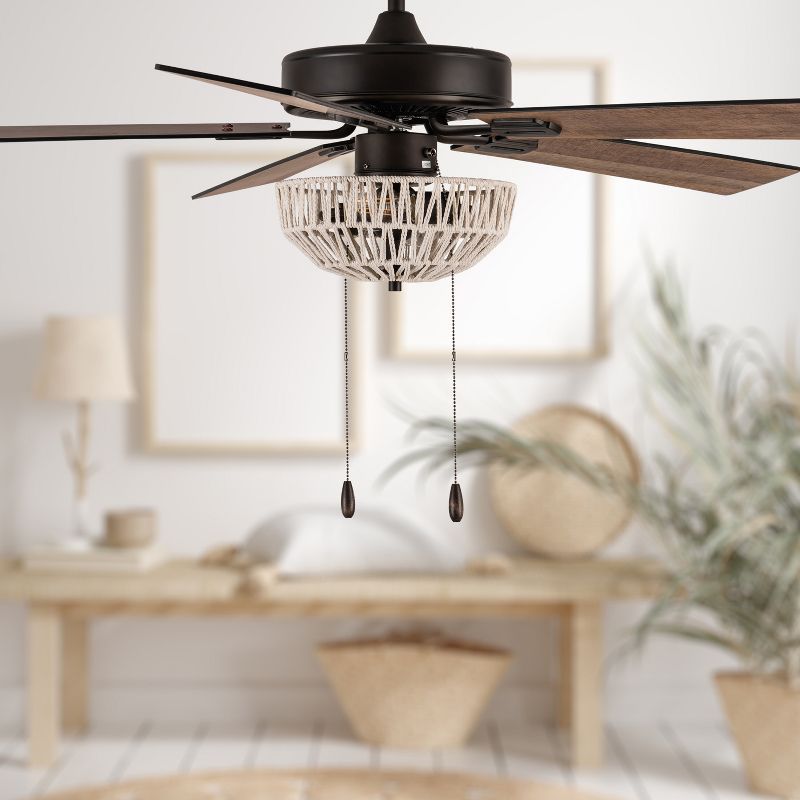 52&#34; 2-Light Gertrude Oil-Rubbed Bronze Metal Ceiling Fan with Rattan Shade - River of Goods, 2 of 12
