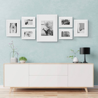 White Wood Matted Wall Picture Frame Kit, 7 Pieces