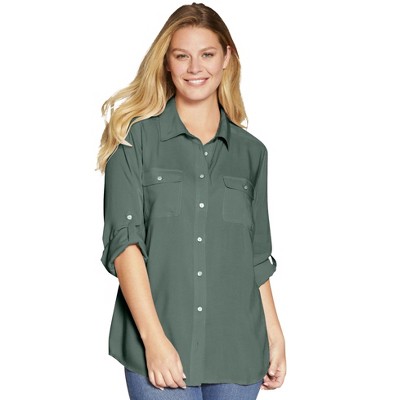 Woman Within Plus Size Utility Button Down Shirt