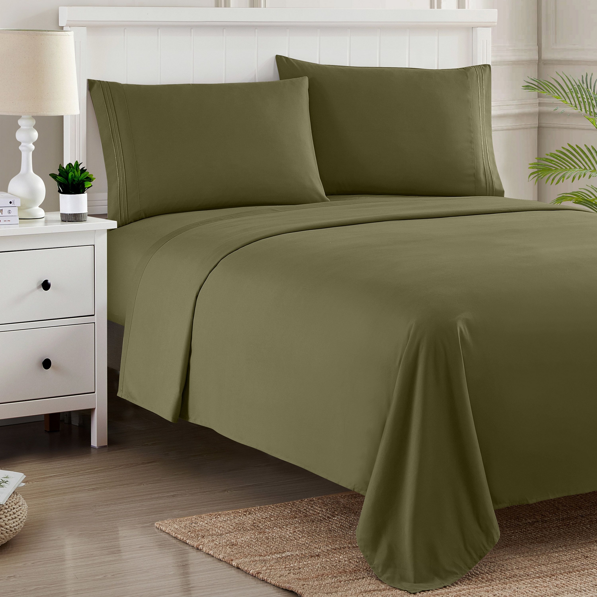 4 Piece Sheet Set, Ultra Soft 1800 Series Collection - Queen, Olive